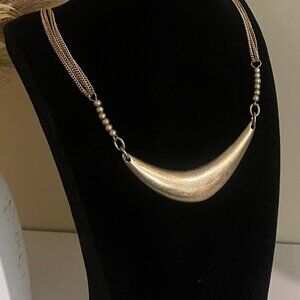 Vintage Kenneth Cole Crescent Statement Necklace Signed KC Antique Gold Tone